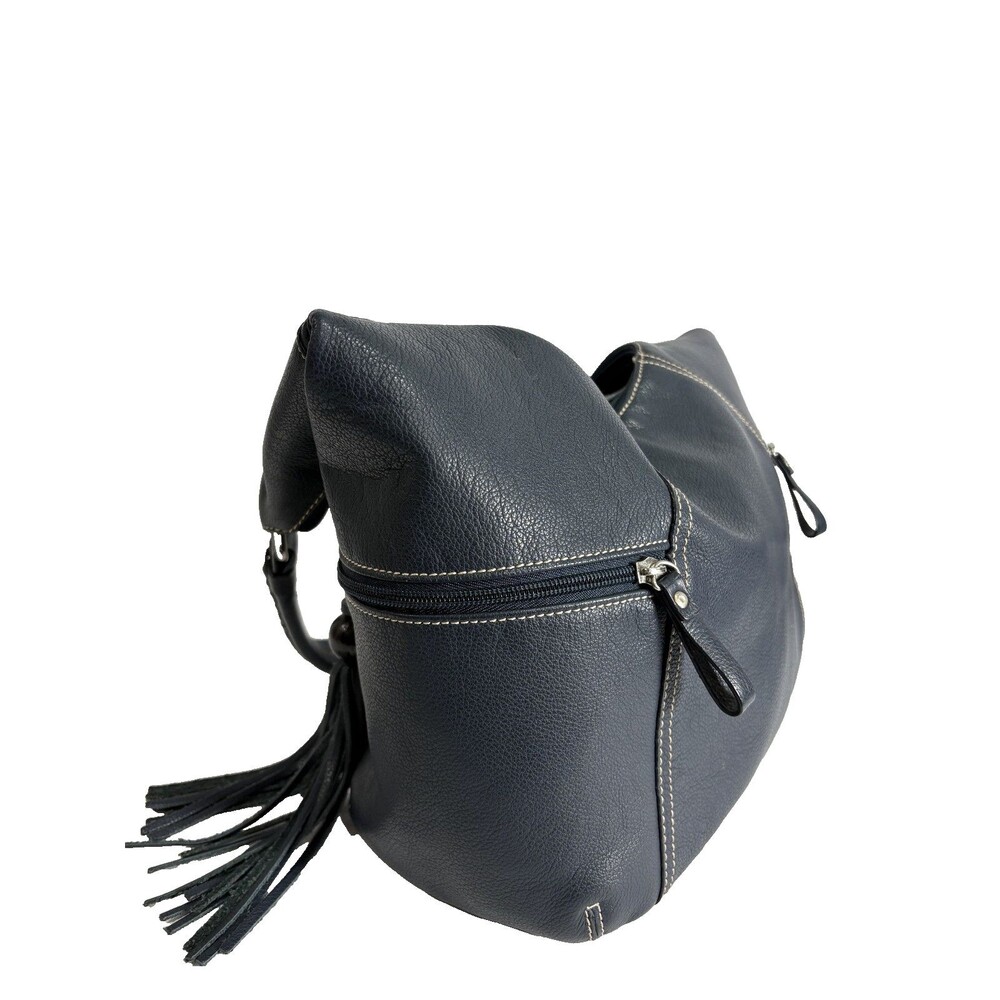 Aurielle Women's Navy Blue Leather White Stitching Shoulder Bag Hobo - Picture 3 of 9
